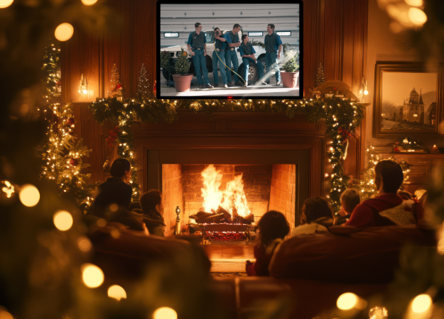 Families watching the Industrious Family Christmas Special together